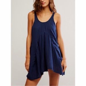 Free People Pina Colada Tunic Dress in Navy Academy ~ Size Large ~ NWT